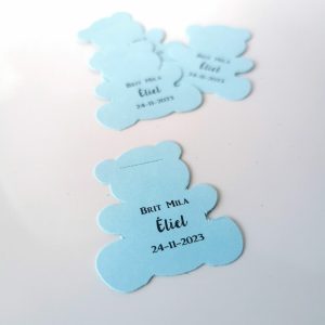 Étiquette à Dragées Personnalisée – Ourson – Bleu ciel