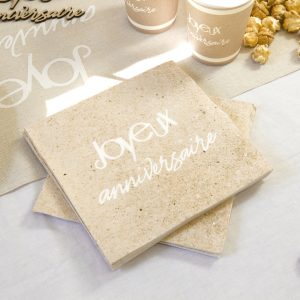 Serviette « Joyeux anniversaire » – Kraft/Blanc – Lot de 20