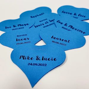 Étiquette à Dragées Personnalisée – Cœur – Turquoise