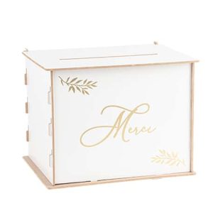 Urne « Merci » Blanc et Or – Bois
